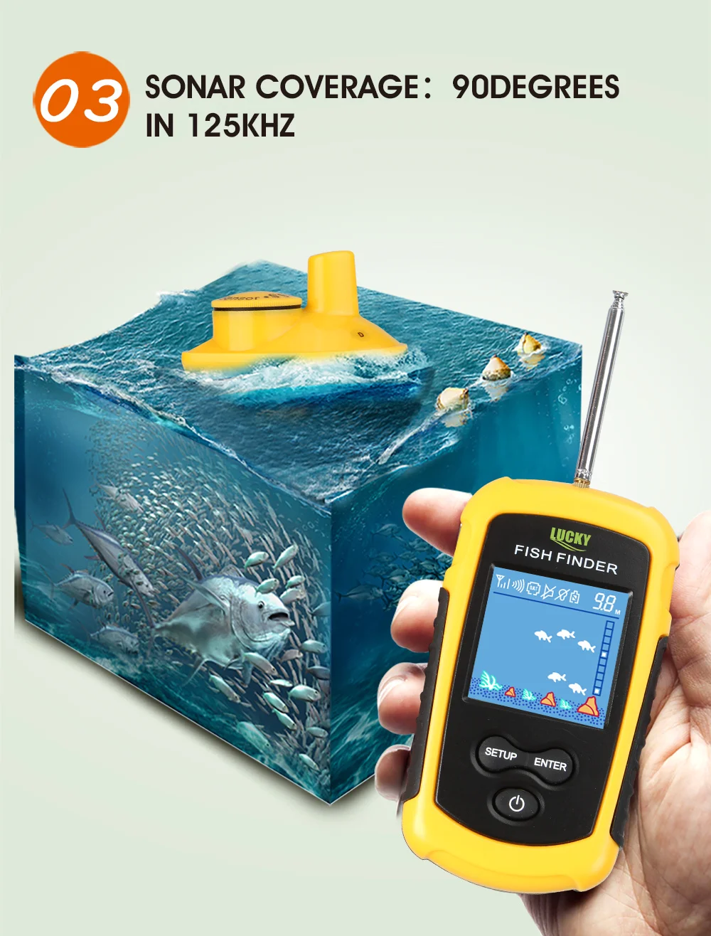Inventor dos Peixes Localizador de Pesca Ffcw1108-1 sem Fio m sem Fio Sorte Sonar Alarme m 130ft Deeper Fishfinder Inglês Russo 120 40 9 Localizadores de peixe