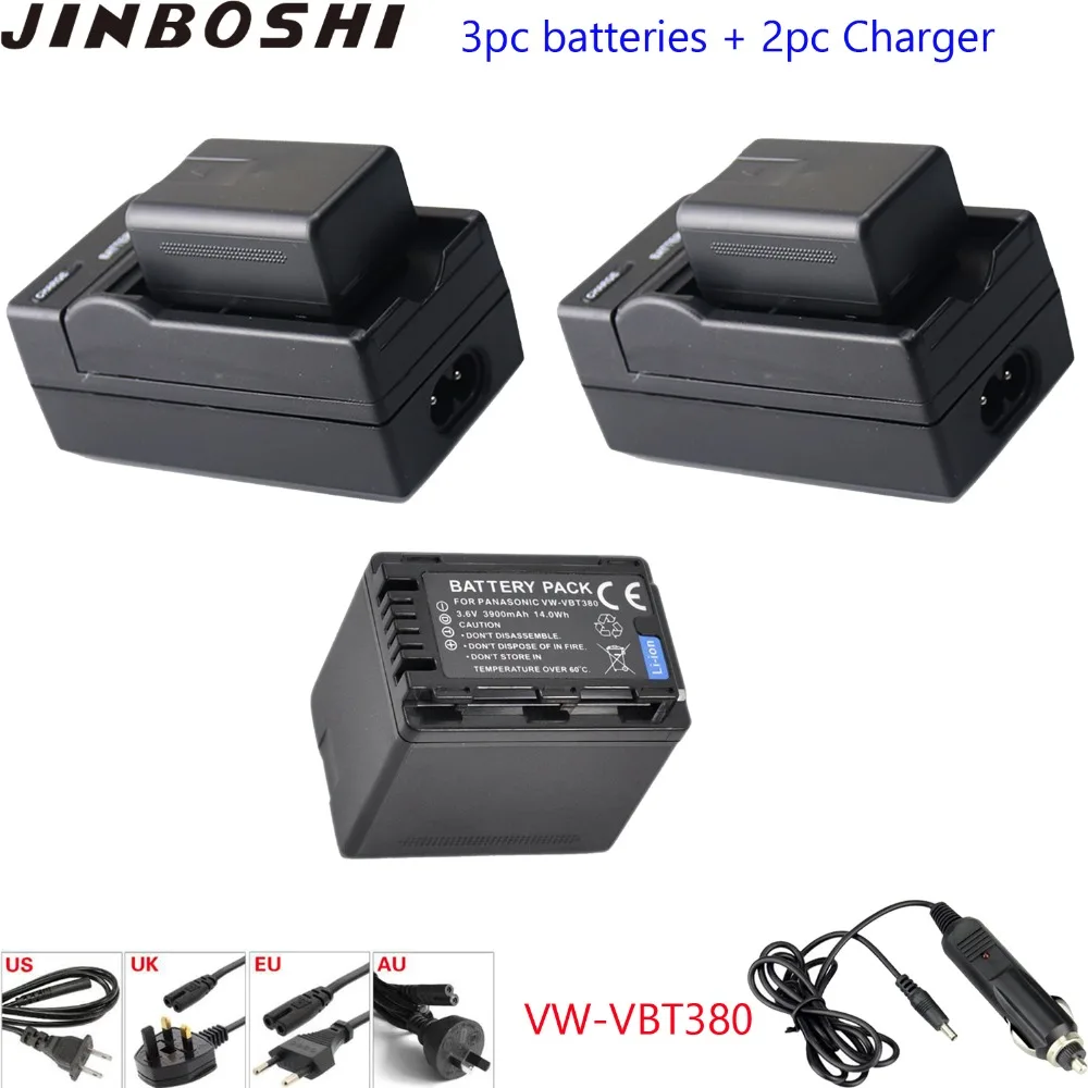 

Hot sale 3x 3900mAh VBT380 VW-VBT380 VBT380 Lithium-ion Batteries + 2pc LED Charger for Panasonic HC-VXF999, HC-VXF990, HC-VX870