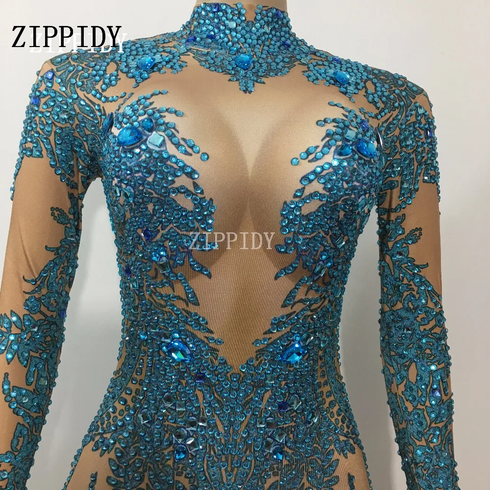 2 color Glisten Blue Stones Jumpsuit Women's Leggings Crystals Birthday Female Singer Show Bodysuit Nightclub Stage Wear 2 color Glisten Blue Stones Jumpsuit Women's Leggings Crystals Birthday Female Singer Show Bodysuit Nightclub Stage Wear