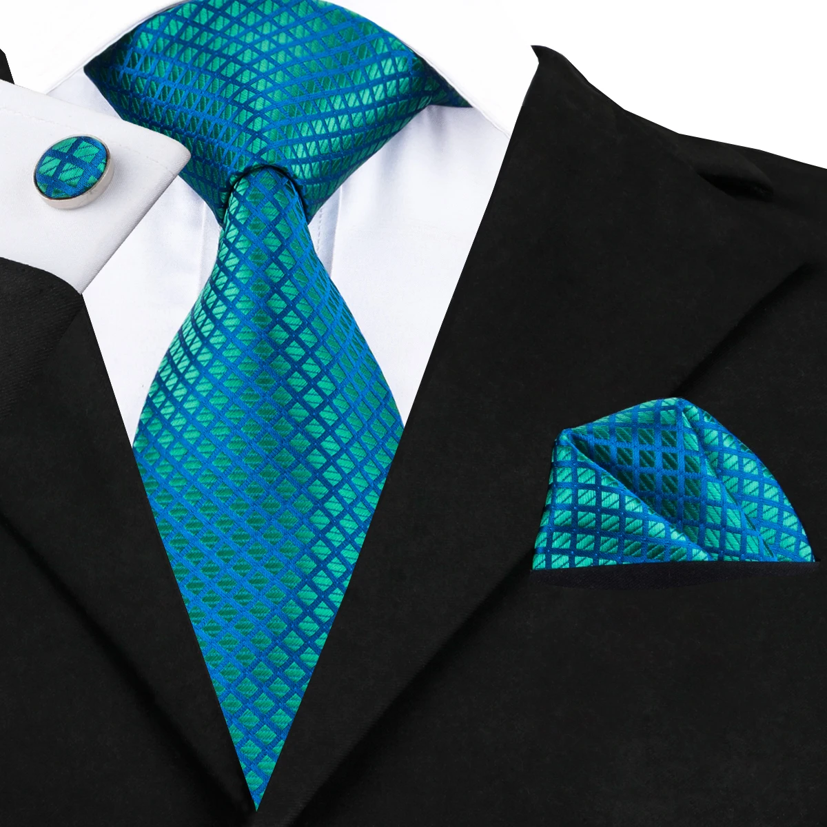 

Hi-Tie Hot Blue Plaid Silk Jacqurare Woven Mens Ties Set For Men Necktie Pocket Square Cufflinks Tie Set Popular Gravata SN-1610
