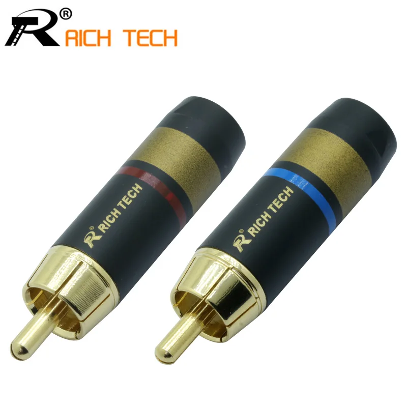 12 шт./6 пар штекер RCA роскошный медный разъем позолоченный Аудио адаптер синий и