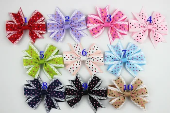 

MengNa 100pc/lot Boutique 3.2" Handmade Ribbon hair bows,Dot Polka Hair bows without clip For Girls headband hair accessories