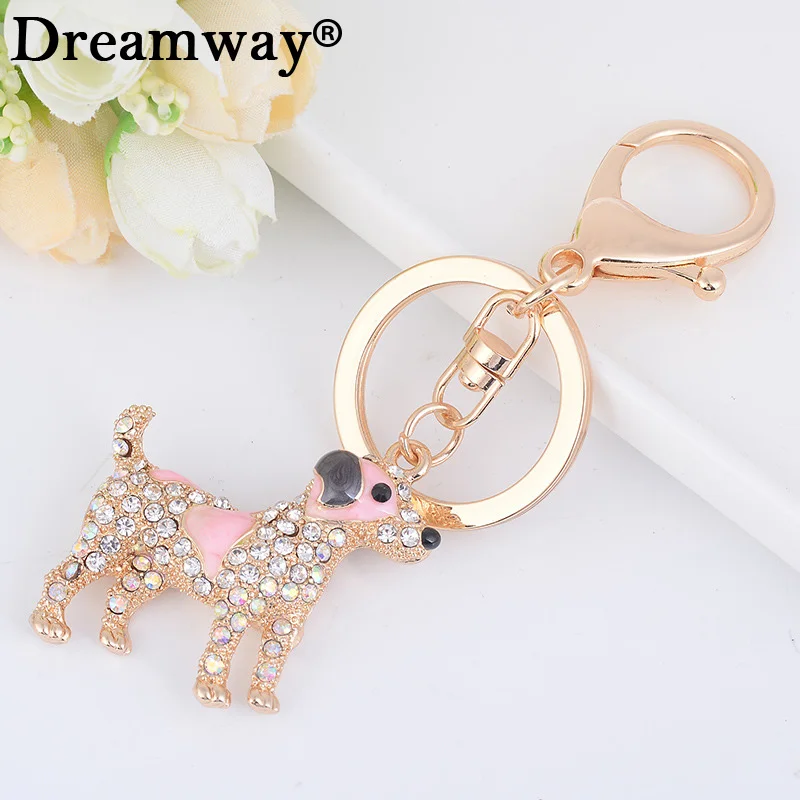 Cute Dog Keychain Pet Keyring Rhinestone Crystal Charm Pendant Key Girl Bag Chain Gift New