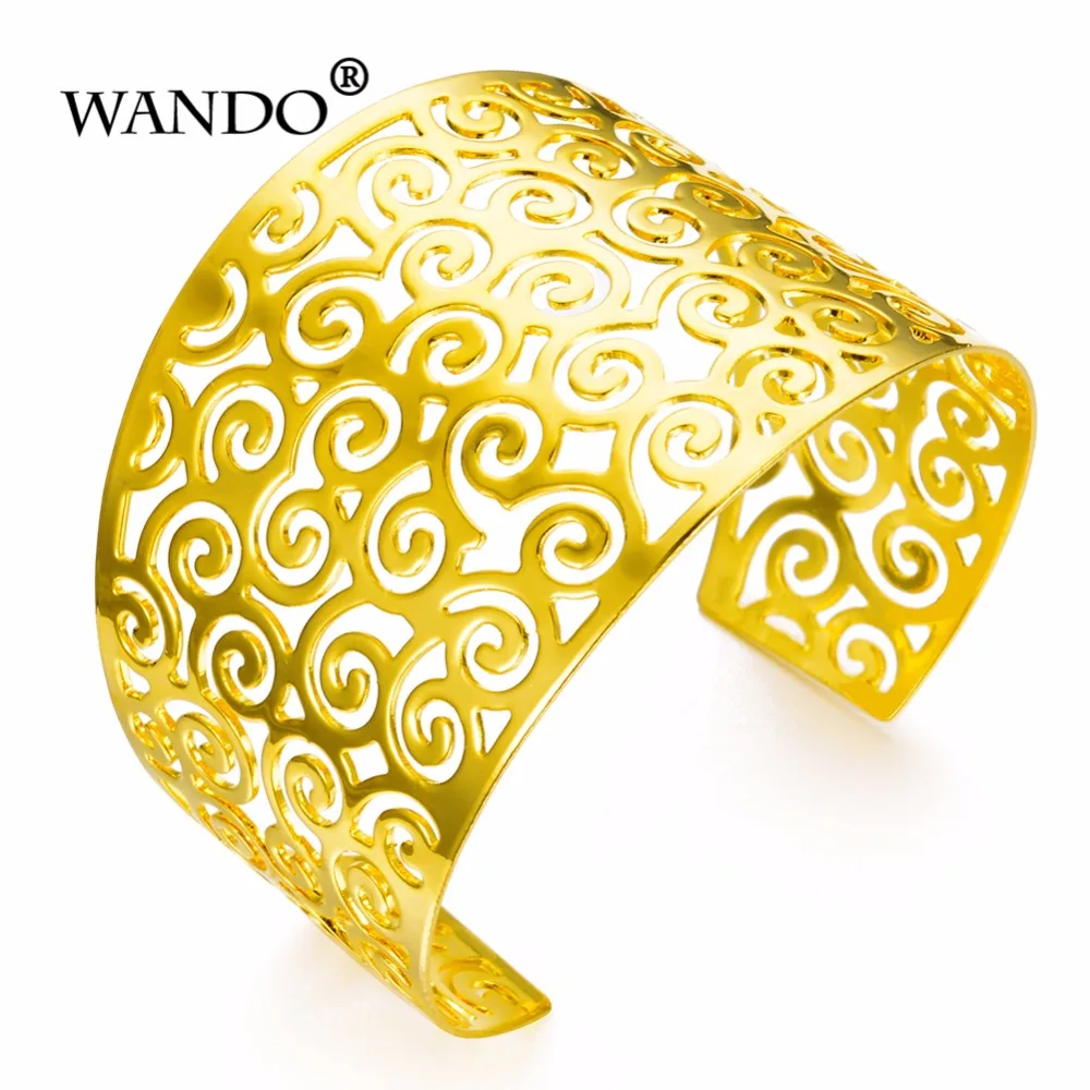 

WANDO Ethiopian/Nigeria Dubai gold Color Inverted mold wide bangles for Ethiopian women bangles&bracelets b52