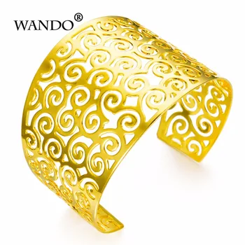 

WANDO Ethiopian/Nigeria Dubai gold Color Inverted mold wide bangles for Ethiopian women bangles&bracelets b52