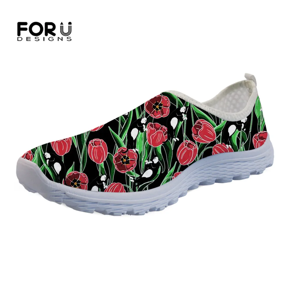 

FORUDESIGNS Floral Style Fashion Summer Girls Flats Shoes Flower Tulip Printing Super Light Mesh Women Sneakers Leisure Zapatos