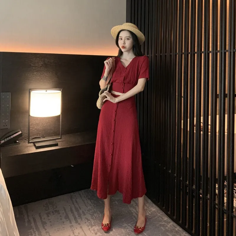 

Women Summer Women Short Sleeve Casual Two Piece Set Korean Vintage V-Neck Button Split Bodycon Two Piece Outfits