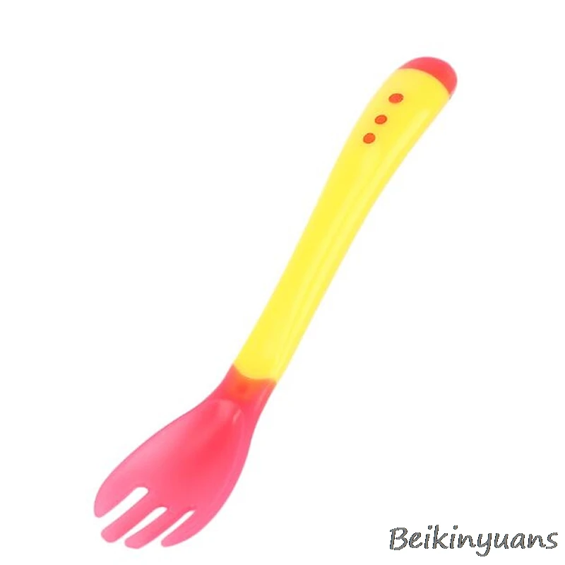 Детский набор столовых приборов Детская безопасность небьющаяся посуда температура Индукционная ложка присоска для кормления ребенка - Цвет: Yellow fork