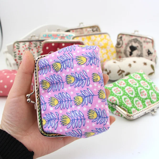 11*8*2.5cm Cotton Linen Fabric Mouth Gold Frame Coin Purse Bags