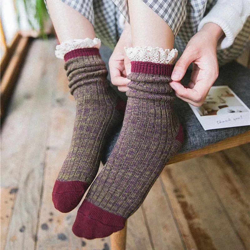 Cute Unique Colorful Cotton Kawaii Lace Heap Pile Socks Women's Socks Lovely Sock Cute Ladies