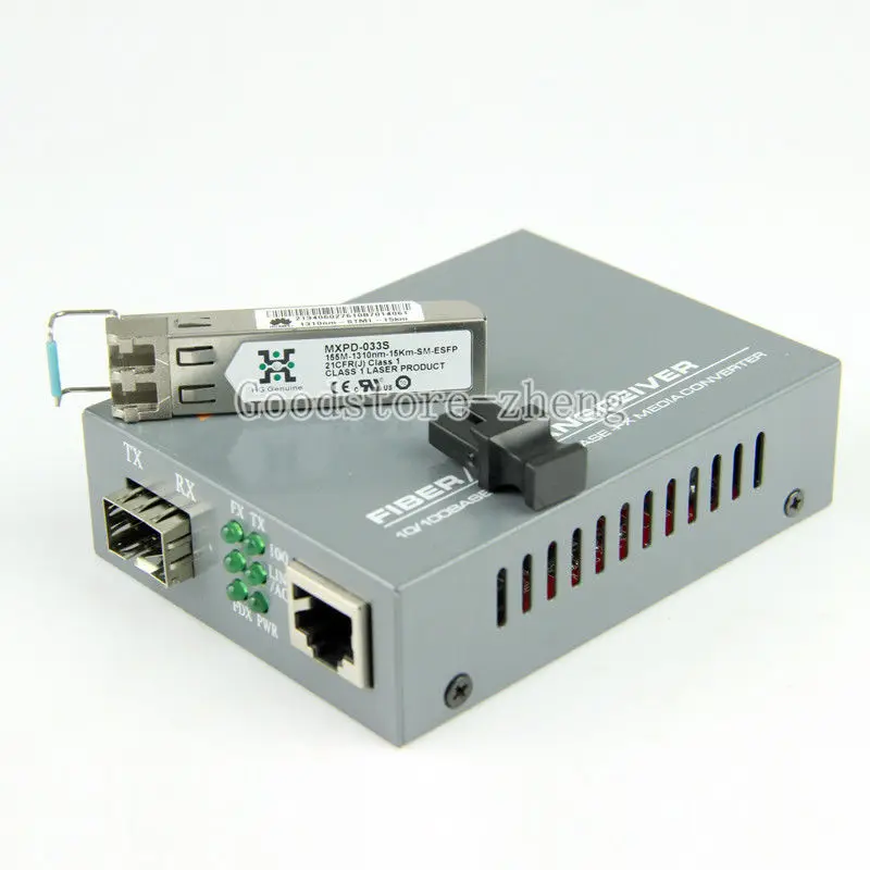 Media Converter 10/100/1000Base-T SFP Converter Single Mode LC port 1 Pair
