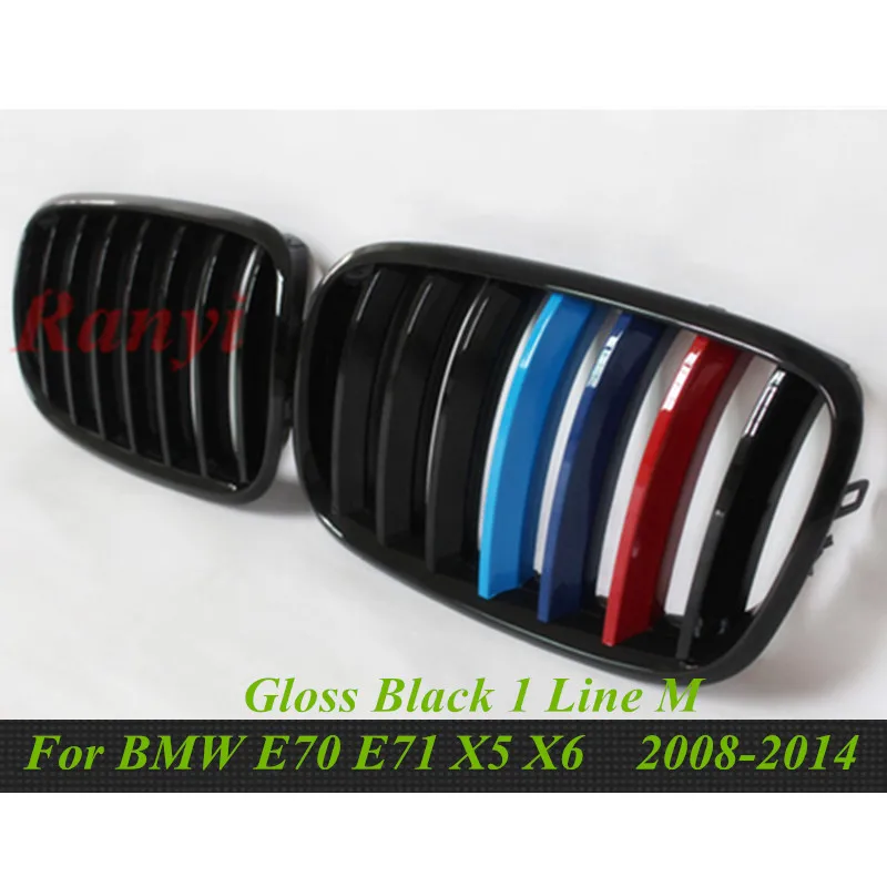 L+ R глянец/матовый черный двойной/одна планка Передняя решетка решетки для BMW X5 X6 E70 E71 2008- автостайлинг гоночные грили - Цвет: Gloss Black 1 Line M