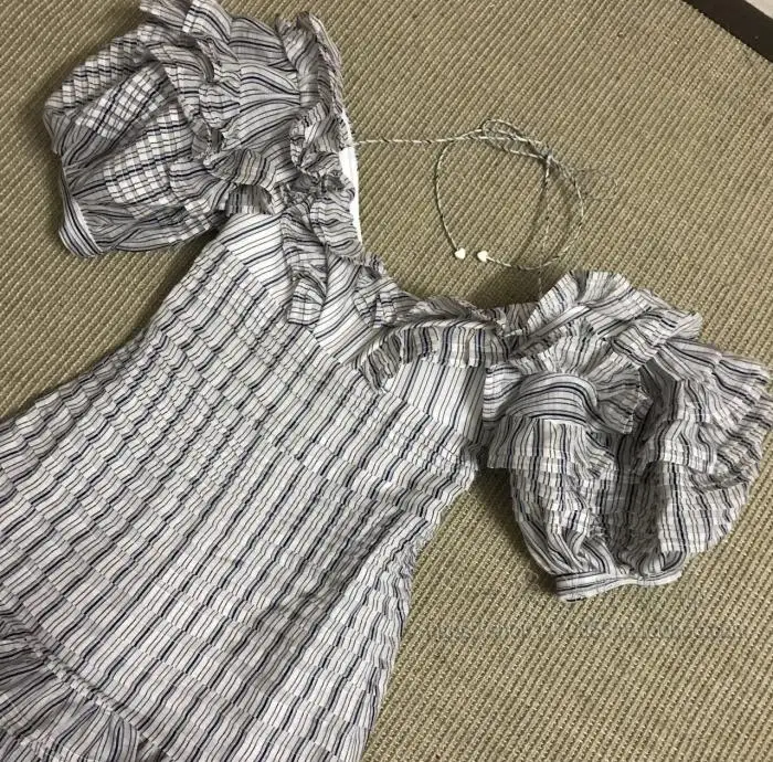 Robes Plis Bouffantes Rayé Manches Encolure Longues Peint Coeur Eté Évider Femmes Pour Printemps Robe Gray Midi Gris 1B7HqT