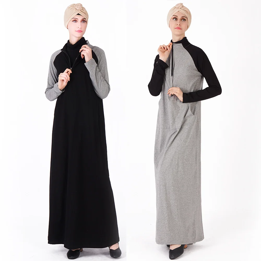 Повседневное хлопок Abayas студенты спортивные длинное платье арабских полной длины кафтан Турции Ближний Восток мусульманский женское