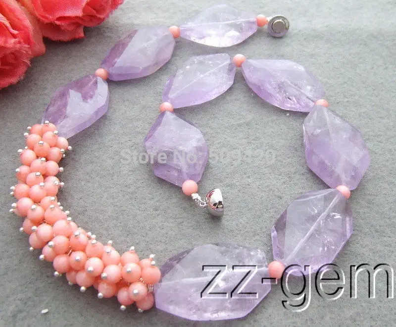 

FREE SHIPPING>>>@ Wholesale>>>N1207102 Amethyst&Coral Necklace