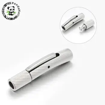 

Column304 Stainless Steel Bayonet Necklace Clasps, Stainless Steel Color, 28x5mm, Hole: 3mm