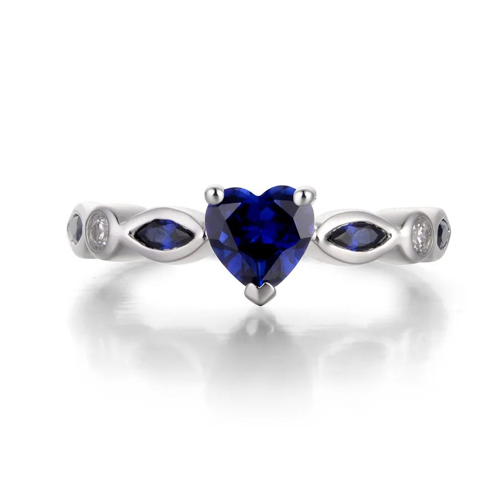 Leige Jewelry Blue Sapphire Ring Wedding band Promise Ring Heart Cut