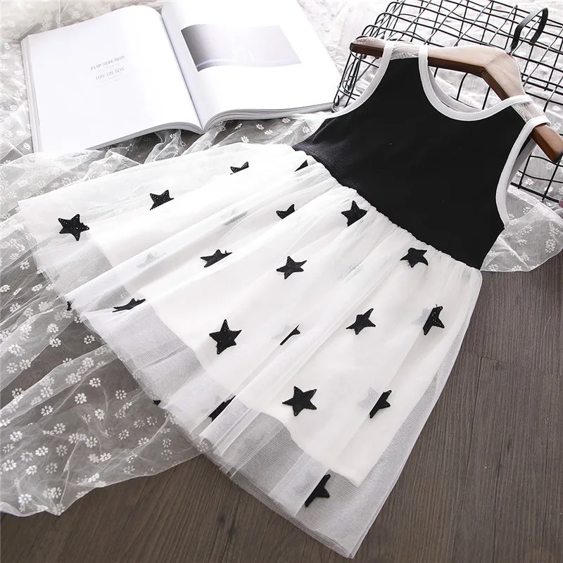 

Summer Girl Sundress Stars Print Princess Girls Dresses Sleeveless Children Dress Fashion Kids Clothes