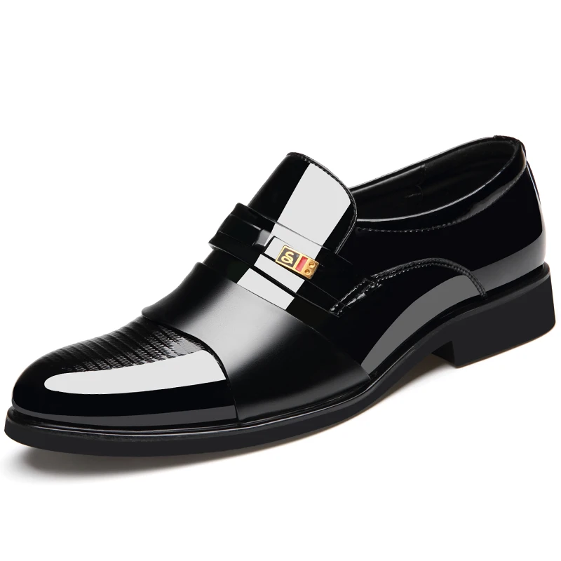 Всесезонные Мужские модельные туфли с острым носком, дышащие черные коричневые свадебные туфли, деловой костюм, офисные туфли, мужские кожаные туфли - Цвет: Черный