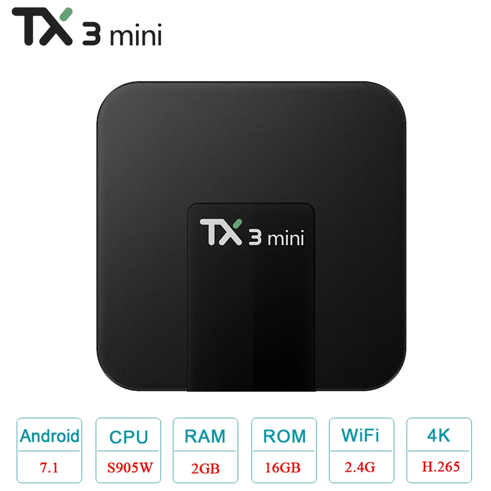TX3 мини ТВ приставка с четырёхъядерным процессором Amlogic S905W ОЗУ 2 Гб ПЗУ 16 Android 7