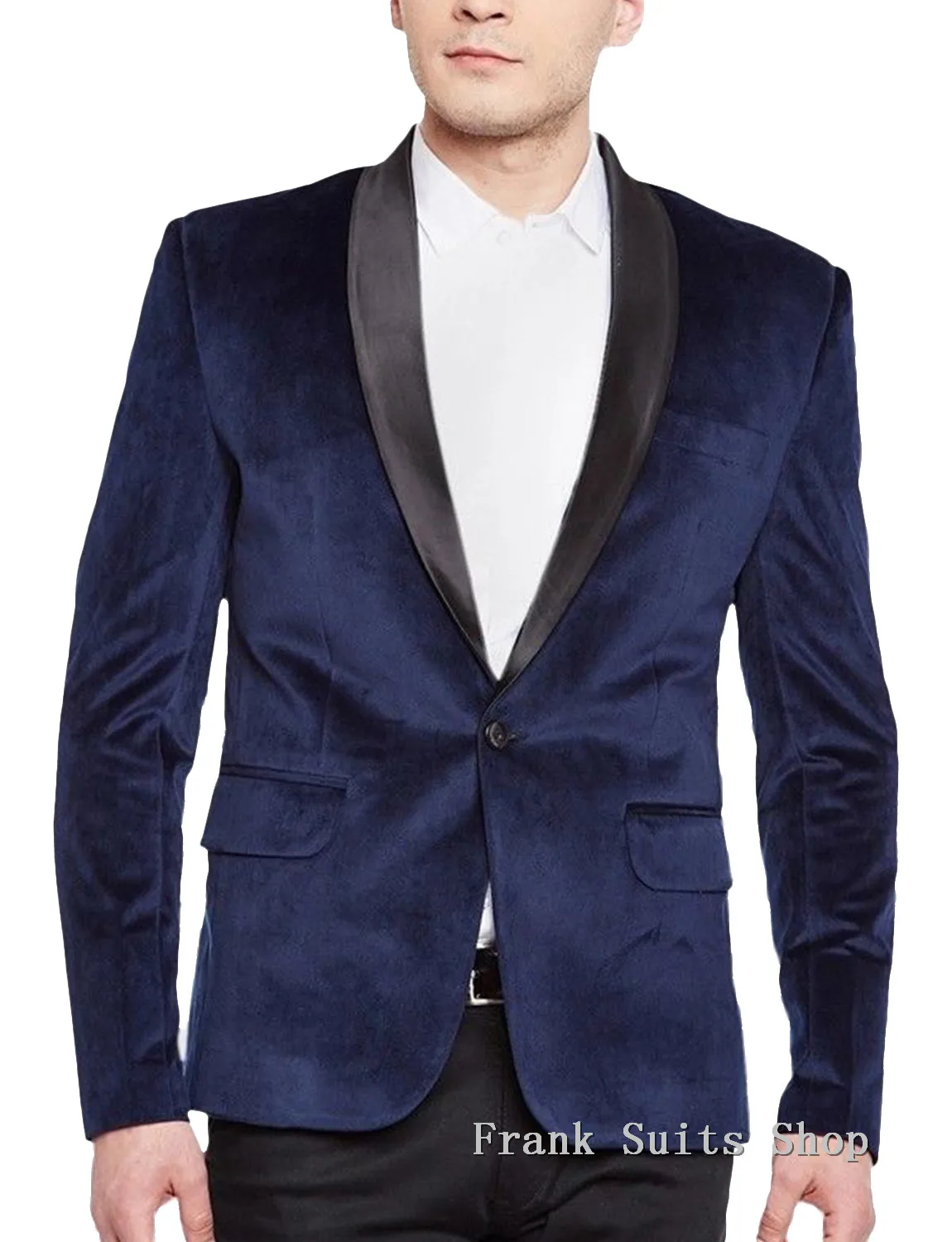 

Custom Made Measure Classic Design Navy Velvet Tuxedo One Button Three Pockets Pesked Lapel Party Morning Suits (jacket+pants)