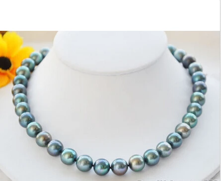 

Free shipping@@@@@ Lustre AA++17" 12mm ROUND PEACOCK BLACK PEARL NECKLACE 925SS