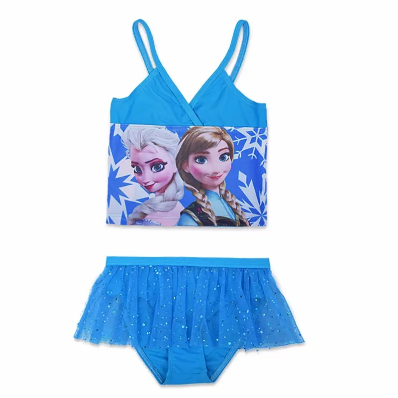 Princess Elsa Anna Girl Bikinis Set Baby Kids Lace Sequins Girl Swimwear 2 Pieces Bathing Suit Children Biquini Infantil