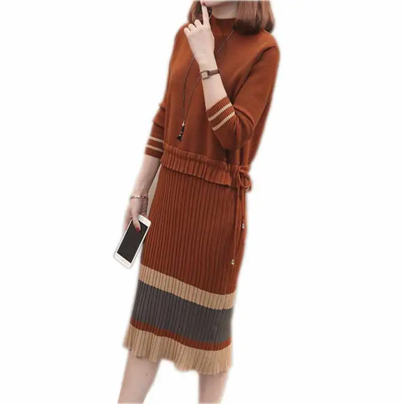 2018 Fashion pullovers sweater Hot sale Solid color Full sleeve Turtleneck long sweaters New style 2 piece of false sets | Женская