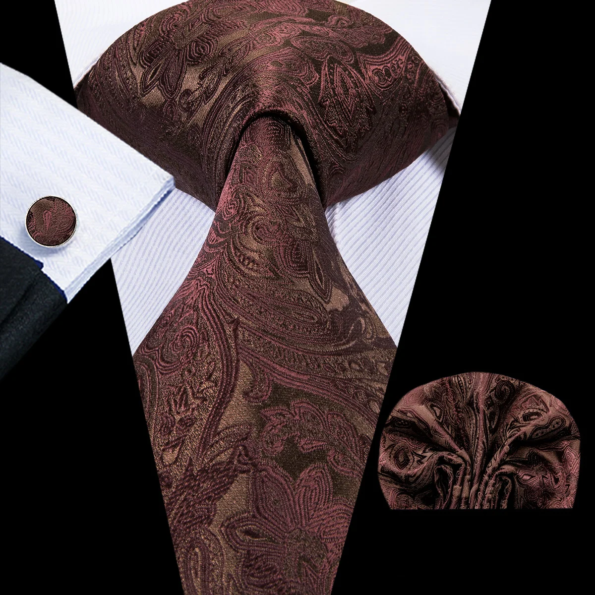 Привет-галстук Роскошный шелк коричневый Пейсли Цветочные Галстуки для Для мужчин галстук набор галстуки и платки модные дизайнерские