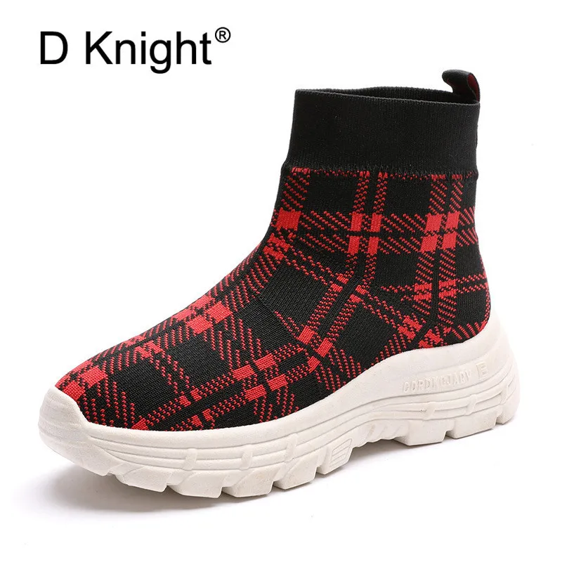 

Autumn Winter Korean Women Sock Boots New Flying Woven Women's Ankle Boots Red Casual Sports Lady Harajuku Increased Shoes Women