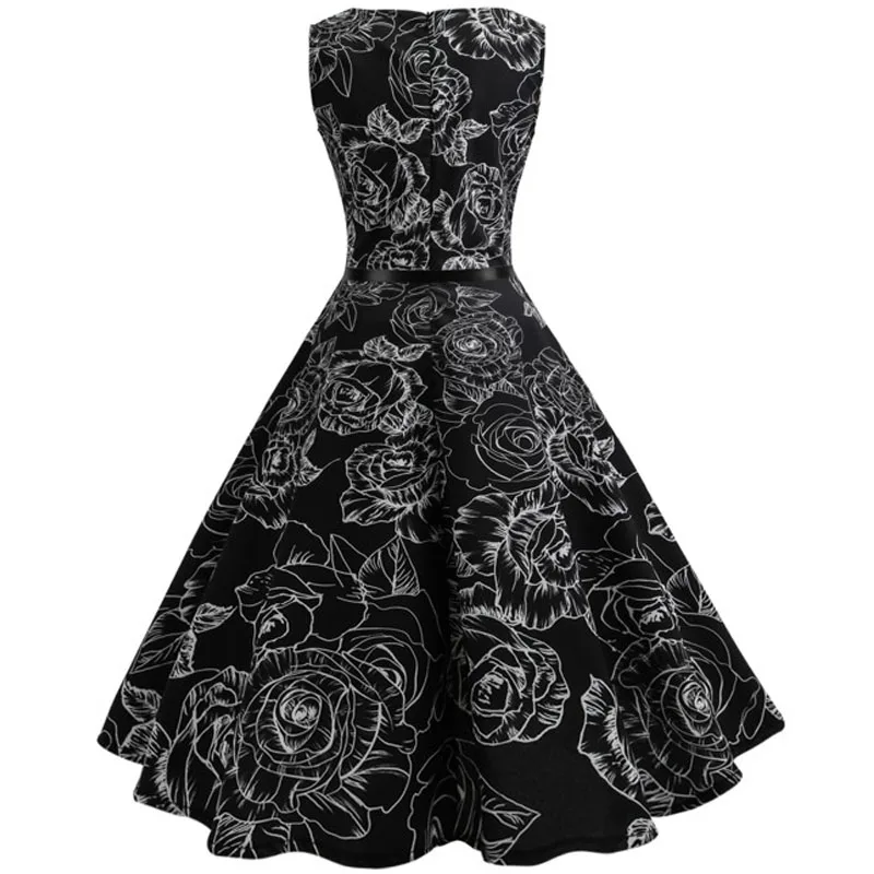 Summer Womens Dresses 2021 Casual Floral Retro Vintage 50s 60s Robe Rockabilly Swing Pinup Vestidos Valentines Day Party Dress