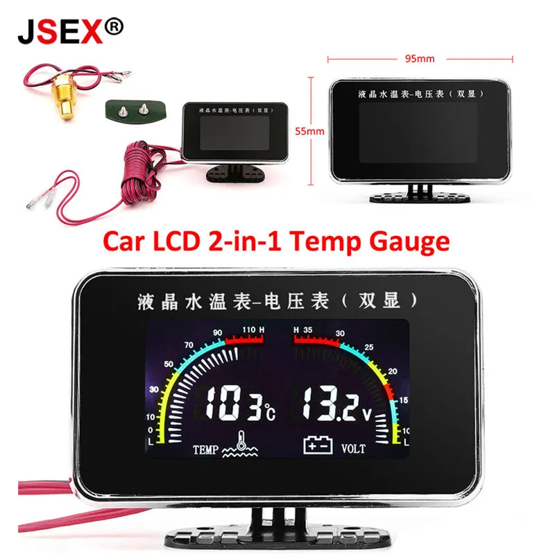 

2 in 1 Universal Car LCD Screen Digital Voltmeter Voltage Gauge And Water Temp Temperature Voltmeter Monitor Tool DC 12V 24V