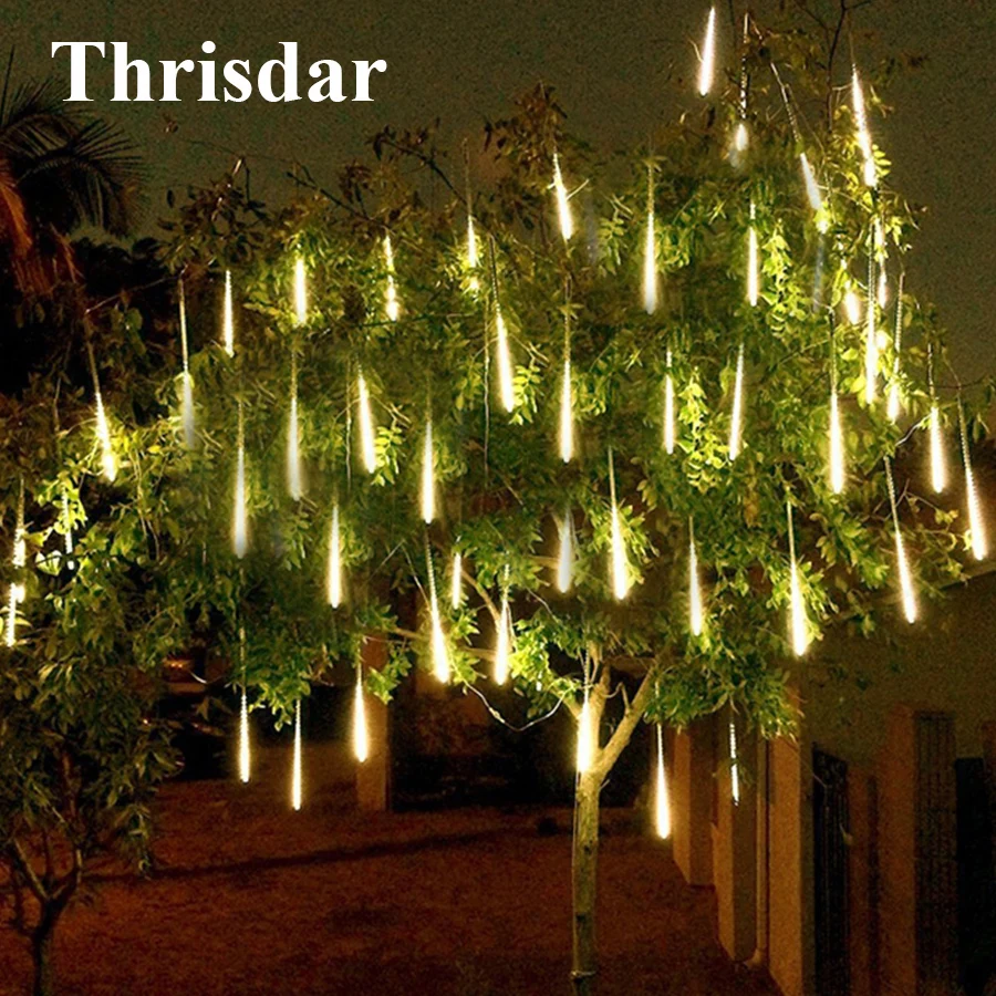 

Thrisdar 50CM 8 Tube Meteor Shower Rain Fairy String Light Outdoor Raindrop Snow Falling light Wedding Christmas Tree Garland