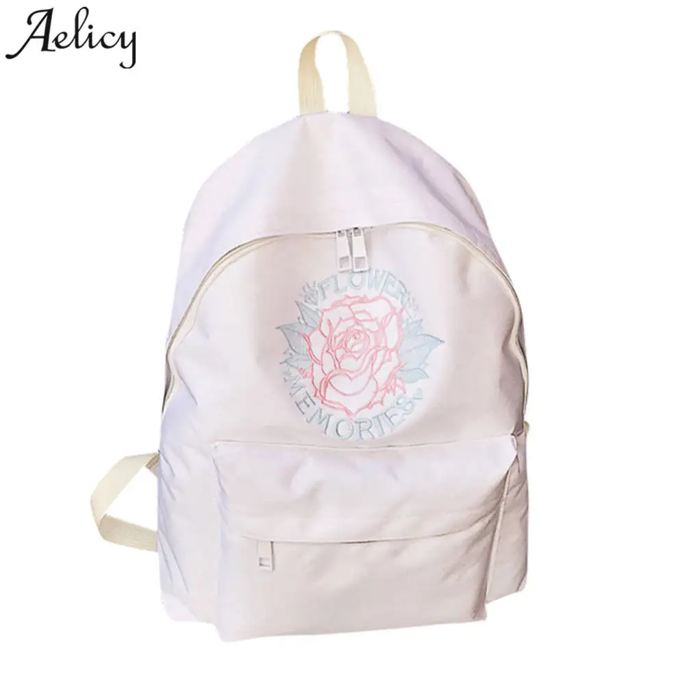 

Aelicy Fashion Women Backpacks Canvas Embroidery Rose Lady Backpacks High Quality Girls Satchel Travel School Bag Mochila