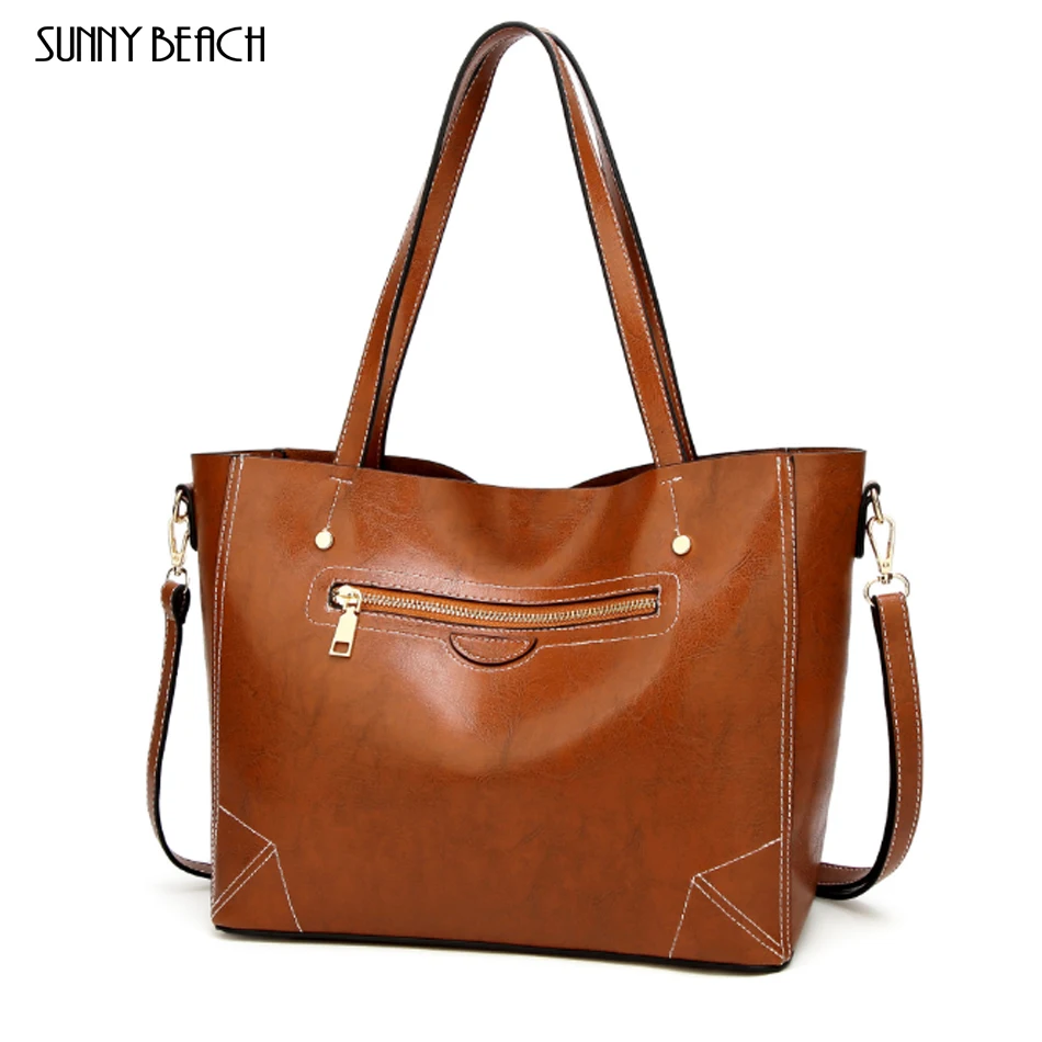 SUNNY BEACH Leather Handbags Big Women Bag High Quality Casual Female