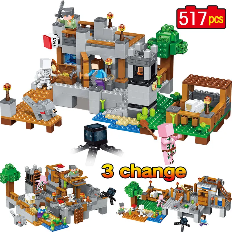 

My World Model Building Blocks Bricks Compatible Legoingly Minecraft Harbor Wharf Zombie Mini Sets Figures Toys Christmas Gift