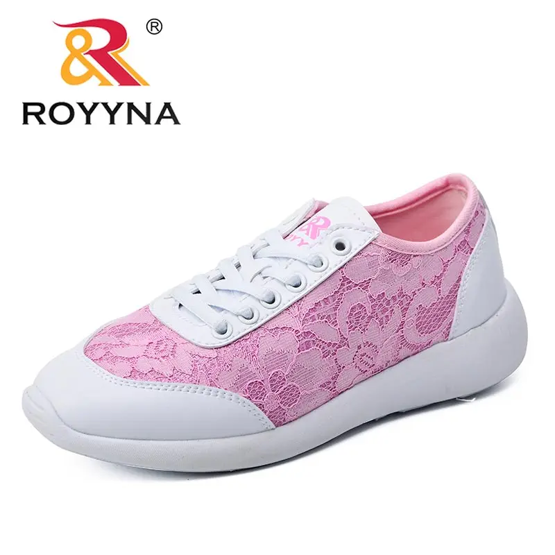 ROYYNA женские туфли на шнуровке мягкие дезодорант стельки Ultra Light обувь Для женщин универсальные кроссовки для прогулочная обувь на плоской подошве - Цвет: WHITE PINK