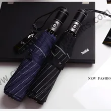 Полностью автоматический, 8 ребер, три сложения автоматического открытия и автоматического закрывания зонты, волокно ветрозащитный, 70 T стальной вал, чистая кожа бизнес зонтик