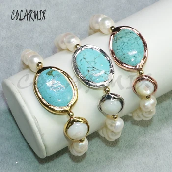 

5 pieces freshwater pearl bracelets beaded jewelry with blue stone and shell wholesale jewelry crafted bracelets for women 9103