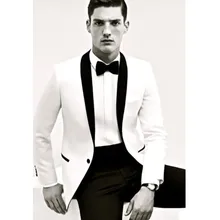 Новая мода одна кнопка белый и черный Жених Смокинги друзей жениха шаль лацкан лучший мужской блейзер мужские свадебные костюмы(куртка+ брюки+ галстук