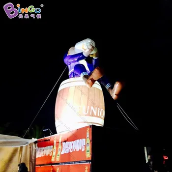 

HOT SALES customized 3x5.25mh inflatable lighting doll sitting and drinking on the barrel decoration for party or bar shop