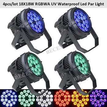 

BECEN 4pcs Outdoor 18x18W 6IN1 RGBWA UV Led Par Light Waterproof slient Led Par