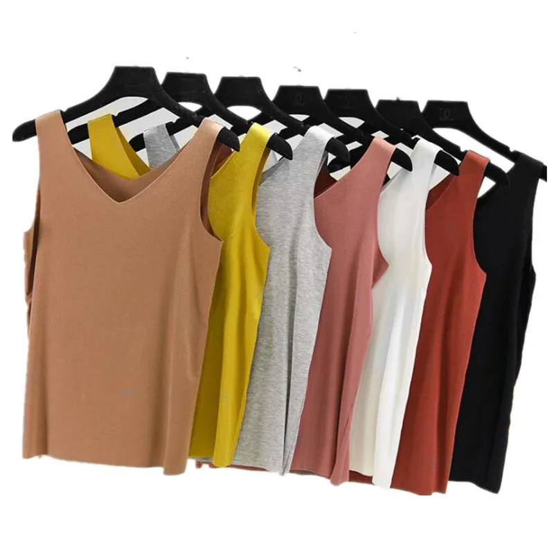 

Vest female Slim spring and summer 2019 new seamless modal free cutting loose elastic V-neck bottoming shirt M-2XL
