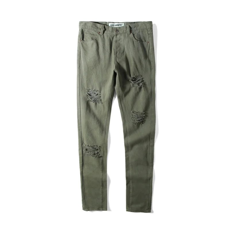 

16SS OFF-WHITE   MENS GREEN COATED JEANS  GREEN BUTTON AND ZIP CLOSURE FIVE POCKETS CROPPED