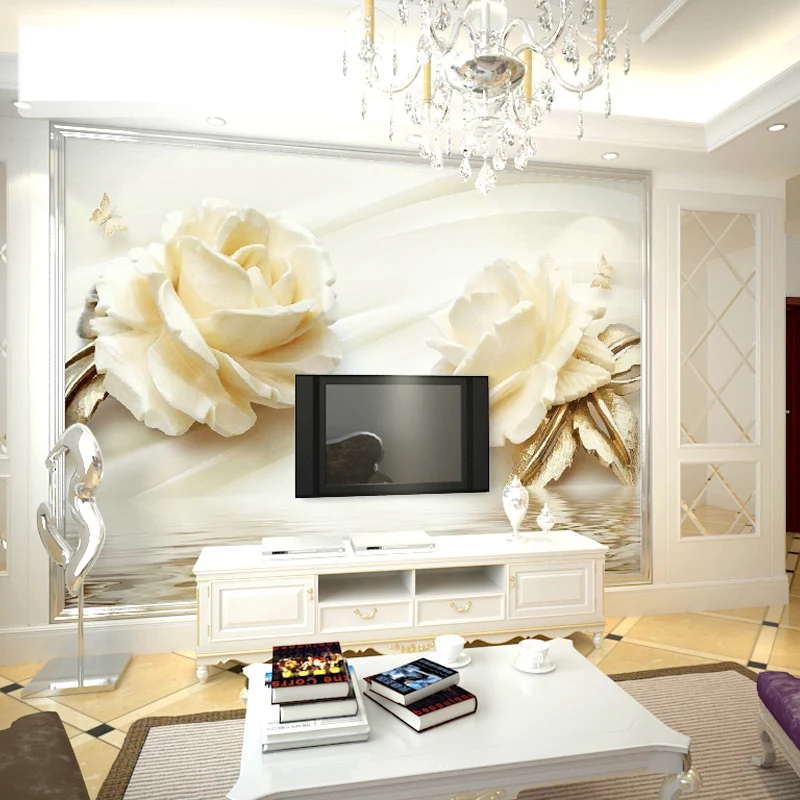 3d обои Современная креативная белая роза цветы настенное покрытие настенная живопись гостиная спальня фон домашний декор настенная ткань