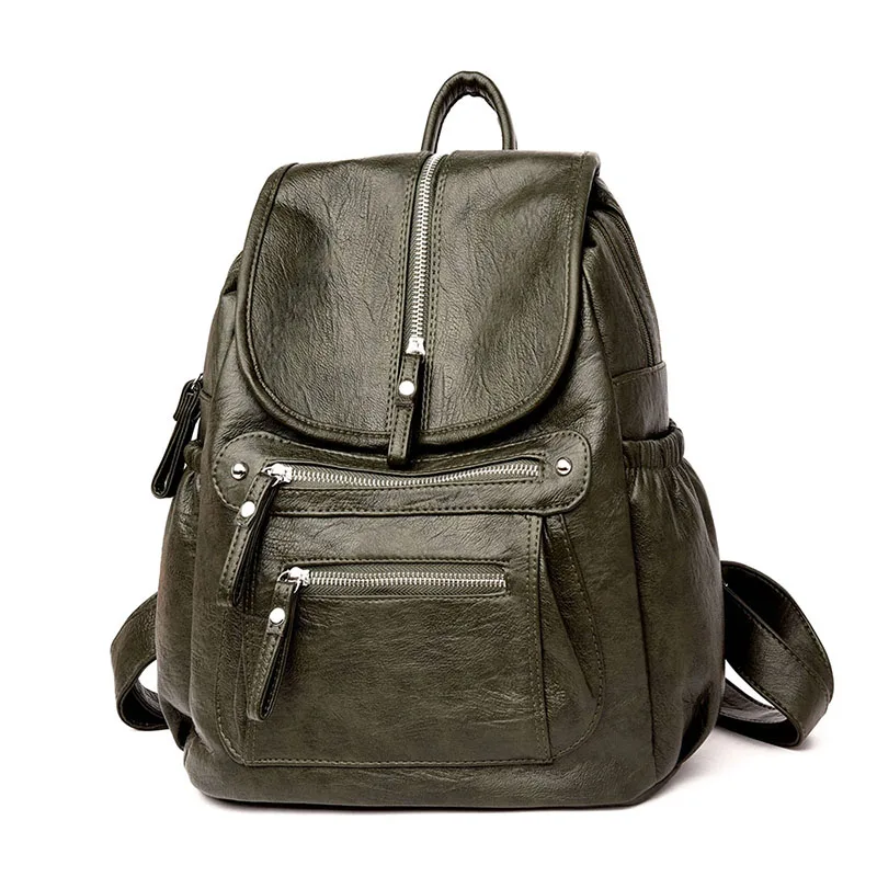 Женский рюкзак, высокое качество, кожа, модные школьные рюкзаки, женские, повседневные, большая вместительность, винтажные сумки через плечо - Цвет: Зеленый