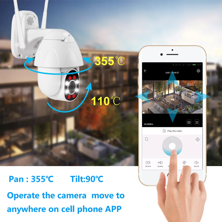 Беспроводная ip камера ptz с Wi Fi 360 дюйма 1080p 4 кратный зум 2 МП|Камеры