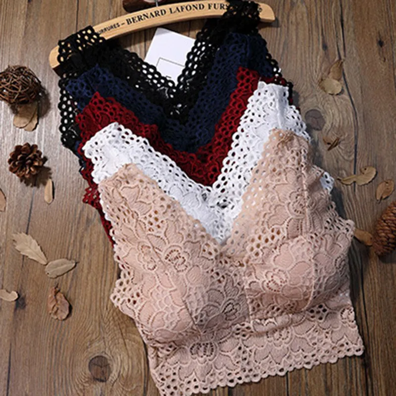 

Women Deep V Lace Bralette Seamless Padded Push Up Bra Wire Free Sexy Lingerie Underwear Women Plus Size Bra