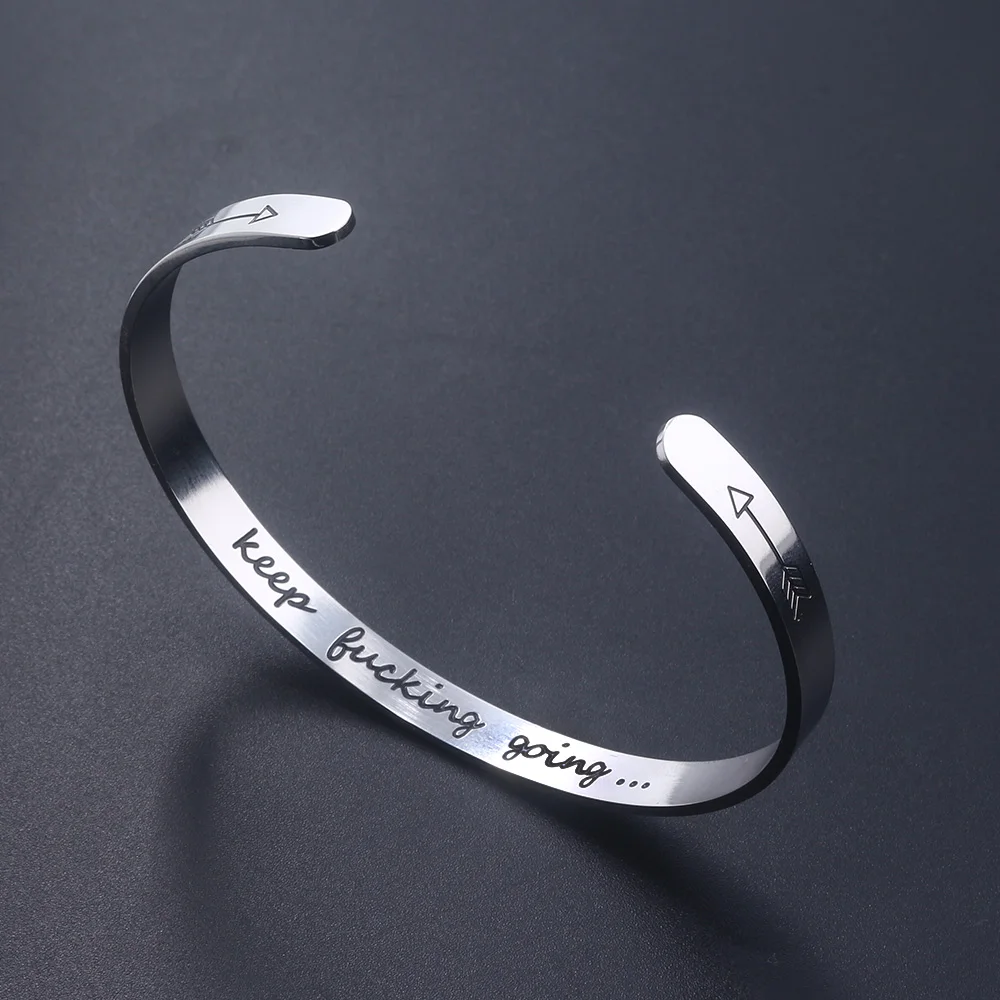 

Dropshipping KEEP GOING Inspirational Cuff Bracelet Bangles Creative Letters Engraved Women Graduate Motivation Jewelry Gift