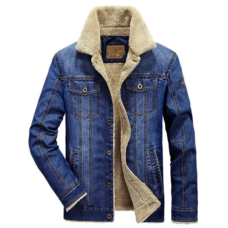 

Men's Winter Fleece Demin Jackets and Coat Fashion Casual Thick Jean Jacket Parka Windproof Warm Cotton Jacket Windbreaker M-4XL